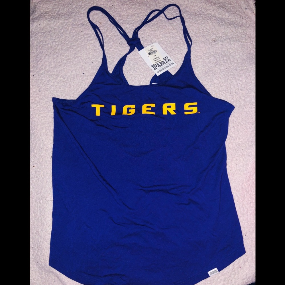 VS Pink Collegiate Collection Spaghetti Strap Tank Top Size S NEW Tigers Print